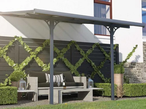 Aanleunende Pergola In Aluminium 9,5M Antraciet Alvaro - L314Xd305Xh240/285 Cm