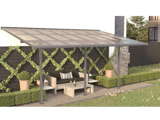 Aanleunende Pergola In Aluminium 15,1M Antraciet Alvaro - L497Xd305Xh240/285 Cm