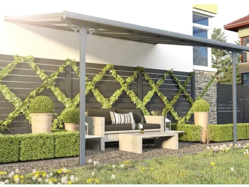 Aanleunende Pergola In Aluminium 13,2M Antraciet Alvaro - L436Xd305Xh240/285 Cm