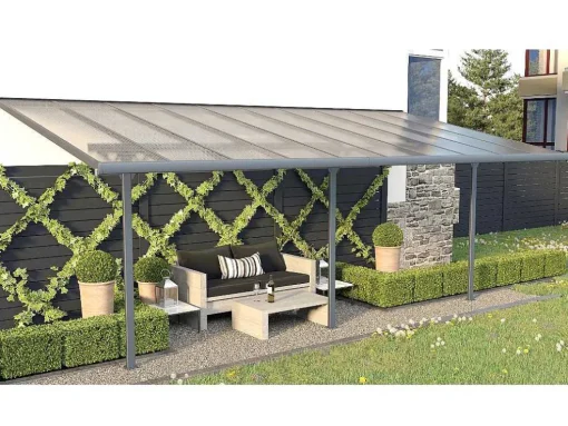 Aanleunende Pergola In Aluminium 18,8M Antraciet Alvaro - L618Xd305Xh240/285 Cm