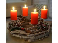Adventskrans Rond Hout Zonder Kaarsen, Met Kaarsen, Rood