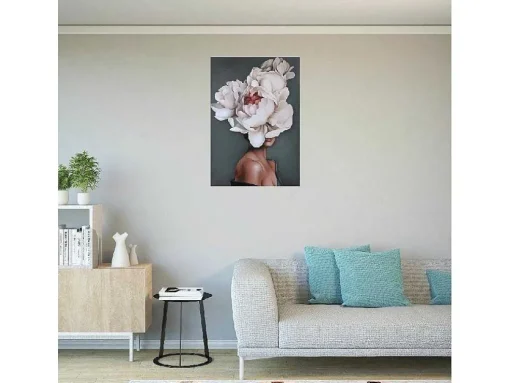 Afdrukken Op Canvas Vrouw En Bloemen 02, Roze, Wit, Blauw, 50X3X70 Cm, Epikasa
