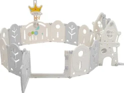 Afneembare En Opvouwbare Babybox 12+2 Met Speelbord, Basketbalring En Schommel Lichtgrijs