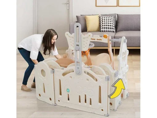 Afneembare En Opvouwbare Babybox 12+2 Met Speelbord, Basketbalring En Schommel Poederroze