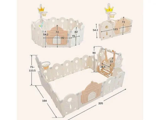 Afneembare En Opvouwbare Babybox 12+2 Met Speelbord, Basketbalring En Schommel Poederroze