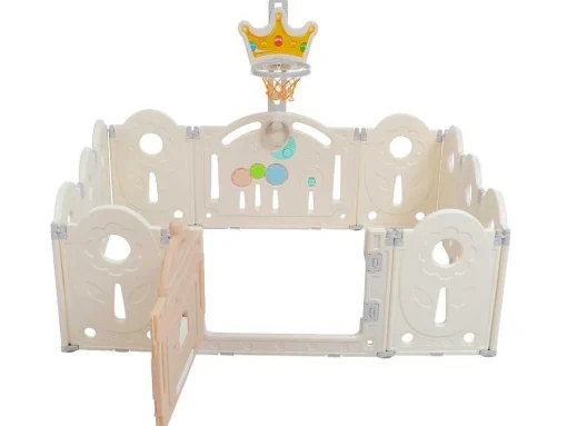 Afneembare En Opvouwbare Babybox 12+2 Met Speelbord, Basketbalring En Schommel Poederroze