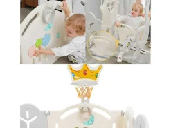 Afneembare En Opvouwbare Babybox 12+2 Met Speelbord, Basketbalring En Schommel Lichtgrijs