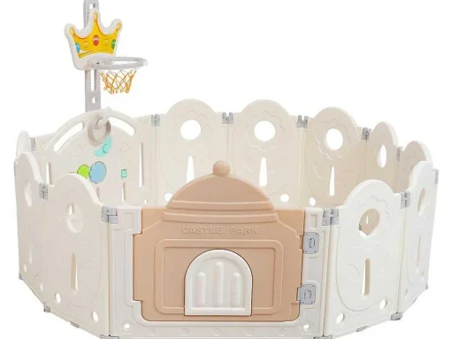 Afneembare En Opvouwbare Babybox 12+2 Met Speelbord, Basketbalring En Schommel Poederroze