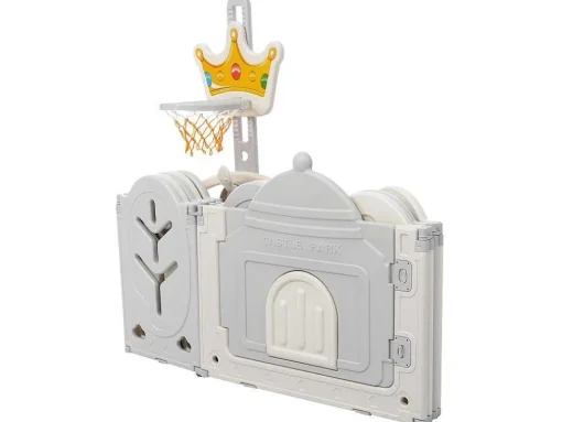 Afneembare En Opvouwbare Babybox 12+2 Met Speelbord, Basketbalring En Schommel Lichtgrijs