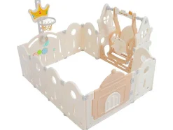 Afneembare En Opvouwbare Babybox 12+2 Met Speelbord, Basketbalring En Schommel Poederroze
