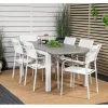 Albany Tuinmeubelset Tafel 90X152/210Cm En 6 Stoel Santorini Wit, Grijs, Cremekleur.