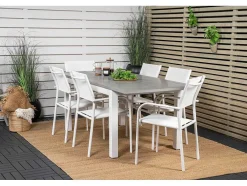 Albany Tuinmeubelset Tafel 90X152/210Cm En 6 Stoel Santorini Wit, Grijs, Cremekleur.