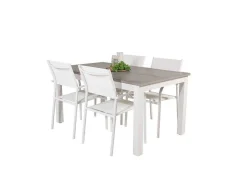 Albany Tuinmeubelset Tafel 90X152/210Cm En 4 Stoel Santorini Wit, Grijs, Cremekleur.