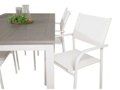 Albany Tuinmeubelset Tafel 90X152/210Cm En 4 Stoel Santorini Wit, Grijs, Cremekleur.