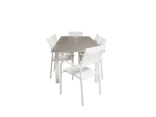 Albany Tuinmeubelset Tafel 90X152/210Cm En 6 Stoel Santorini Wit, Grijs, Cremekleur.