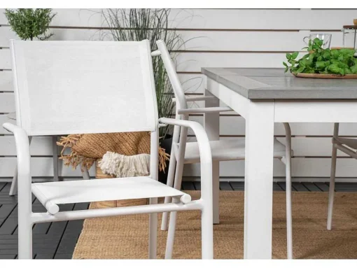 Albany Tuinmeubelset Tafel 90X152/210Cm En 4 Stoel Santorini Wit, Grijs, Cremekleur.