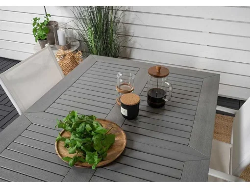 Albany Tuinmeubelset Tafel 90X152/210Cm En 4 Stoel Santorini Wit, Grijs, Cremekleur.