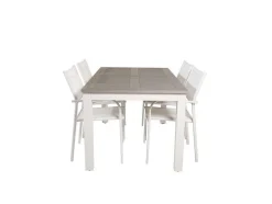 Albany Tuinmeubelset Tafel 90X152/210Cm En 4 Stoel Santorini Wit, Grijs, Cremekleur.
