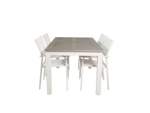 Albany Tuinmeubelset Tafel 90X152/210Cm En 4 Stoel Santorini Wit, Grijs, Cremekleur.