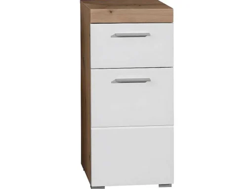 Amandamandobea Badkamerkast 1 Lade, 2 Deuren Eiken Decor, Wit Hoogglans.