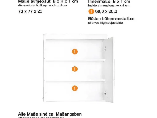 Amandamandobea Badkamerkast 2 Deuren Wit, Wit Hoogglans.
