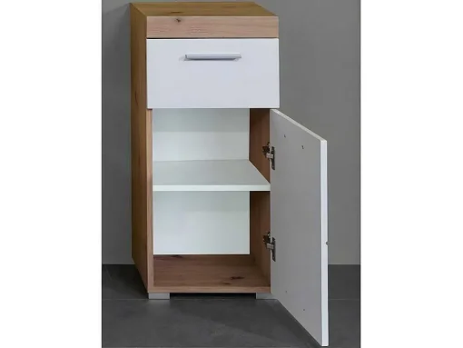 Amandamandobea Badkamerkast 1 Lade, 2 Deuren Eiken Decor, Wit Hoogglans.