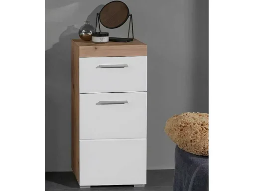 Amandamandobea Badkamerkast 1 Lade, 2 Deuren Eiken Decor, Wit Hoogglans.