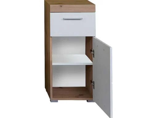 Amandamandobea Badkamerkast 1 Lade, 2 Deuren Eiken Decor, Wit Hoogglans.