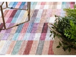Andre 2295 Tapijt Wasbaar Klaver Strips Antislip - Roze / Blauw 120X170 Cm