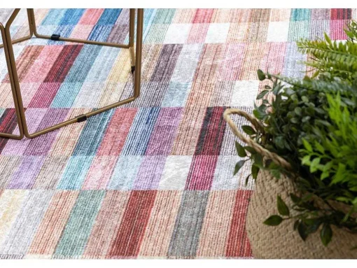 Andre 2295 Tapijt Wasbaar Klaver Strips Antislip - Roze / Blauw 120X170 Cm