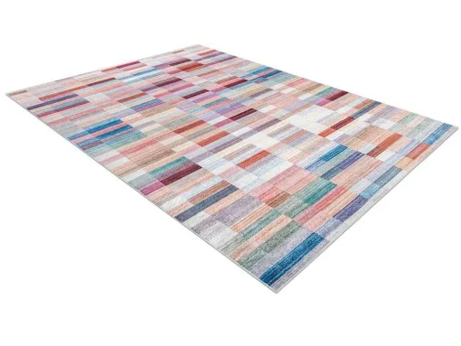 Andre 2295 Tapijt Wasbaar Klaver Strips Antislip - Roze / Blauw 120X170 Cm