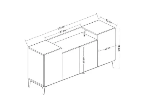 Annalisa Multifunctioneel Kabinet, Wit, Zwart, 160X42X75 Cm, Epikasa