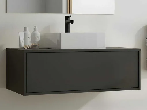 Antracietgrijs Hangend Badkamermeubel Met Enkele Wastafel - 94 Cm - Teana Ii
