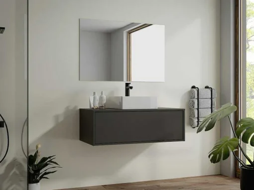 Antracietgrijs Hangend Badkamermeubel Met Enkele Wastafel - 94 Cm - Teana Ii