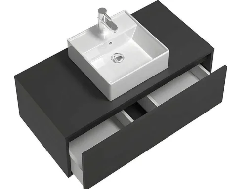 Antracietgrijs Hangend Badkamermeubel Met Enkele Wastafel - 94 Cm - Teana Ii
