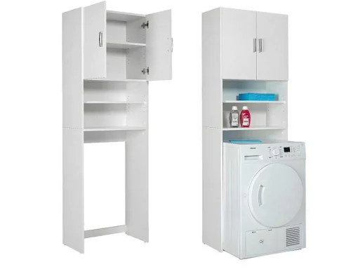 Arconati Badkamerkast Voor Wasmachine 2 Deuren, 2 Open Vakken Wit.