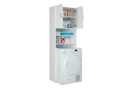 Arconati Badkamerkast Voor Wasmachine 2 Deuren, 2 Open Vakken Wit.