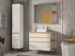 Badkamerkast Met Spiegels - Licht Naturel En Wit - 94 Cm - Anida