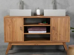 Badkamermeubel In Teakhout Met Dubbele Wastafel - 135 Cm - Gianyar