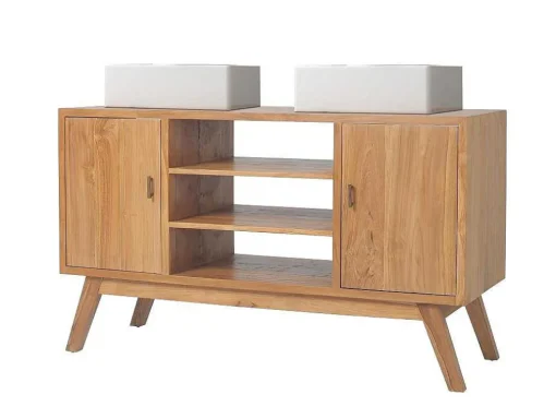 Badkamermeubel In Teakhout Met Dubbele Wastafel - 135 Cm - Gianyar