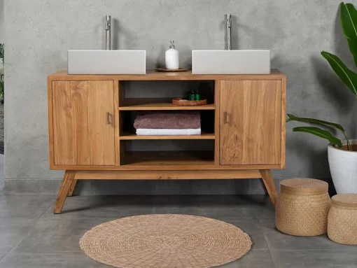 Badkamermeubel In Teakhout Met Dubbele Wastafel - 135 Cm - Gianyar
