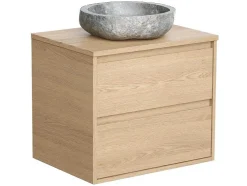 Badkamermeubel Met Opzetwastafel Van Steen - Eikenfineer - 60 Cm - Milipam