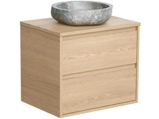 Badkamermeubel Met Opzetwastafel Van Steen - Eikenfineer - 60 Cm - Milipam