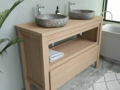 Badkamermeubel Met Opzetwastafel Van Steen - Eikenfineer - 120 Cm - Cosmoti