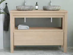 Badkamermeubel Met Opzetwastafel Van Steen - Eikenfineer - 120 Cm - Cosmoti