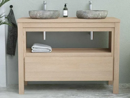 Badkamermeubel Met Opzetwastafel Van Steen - Eikenfineer - 120 Cm - Cosmoti