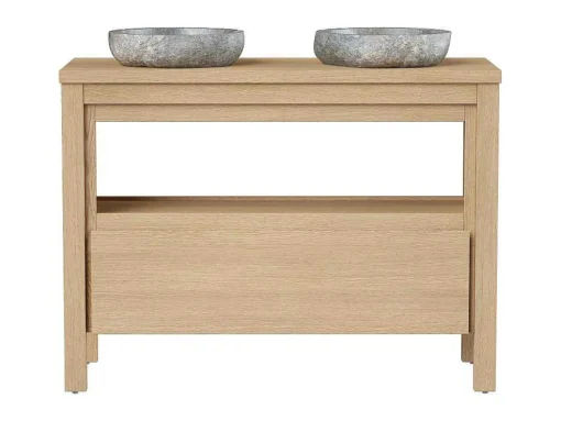 Badkamermeubel Met Opzetwastafel Van Steen - Eikenfineer - 120 Cm - Cosmoti