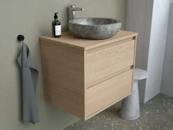 Badkamermeubel Met Opzetwastafel Van Steen - Eikenfineer - 60 Cm - Milipam