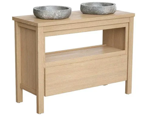 Badkamermeubel Met Opzetwastafel Van Steen - Eikenfineer - 120 Cm - Cosmoti