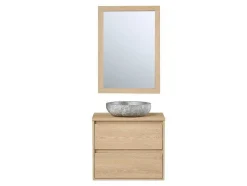 Badkamermeubel Met Opzetwastafel Van Steen Met Spiegel - Eikenfineer - 60 Cm - Milipam